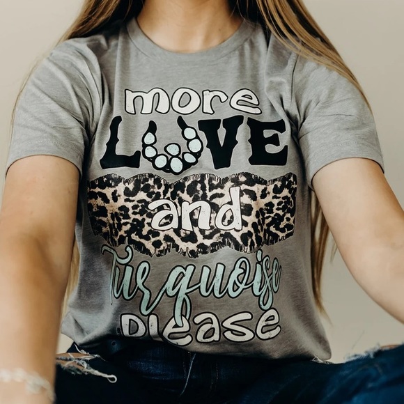 More Love and Turquoise Handmade Graphic Tee - Picture 2 of 4